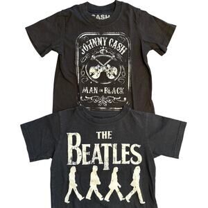 Band Tee Bundle Johnny Cash The Beatles Unisex Toddler Size 4T Black